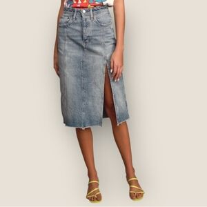 NWOT Free People We The Free Distressed Mambo Midi Denim Skirt With Slit